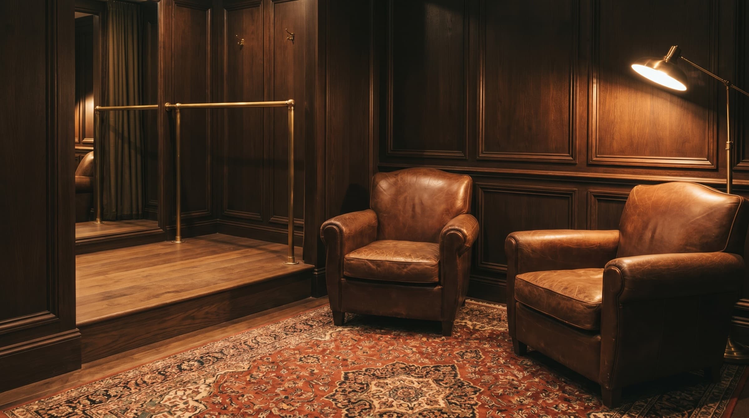 Two leather chairs in the fitting room