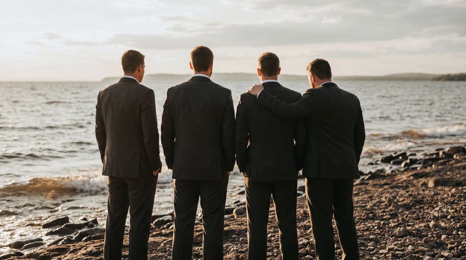 A wedding party on the Lake Superior shoreline