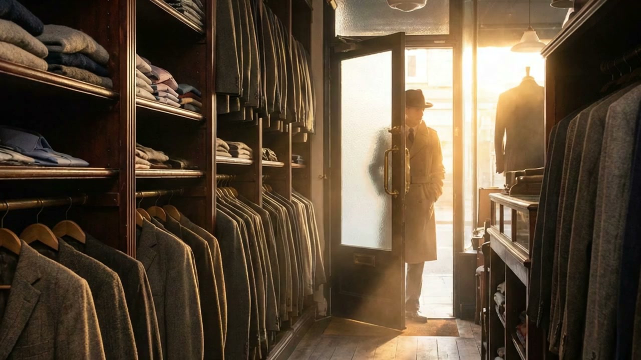 Daylight pouring through the opening store door